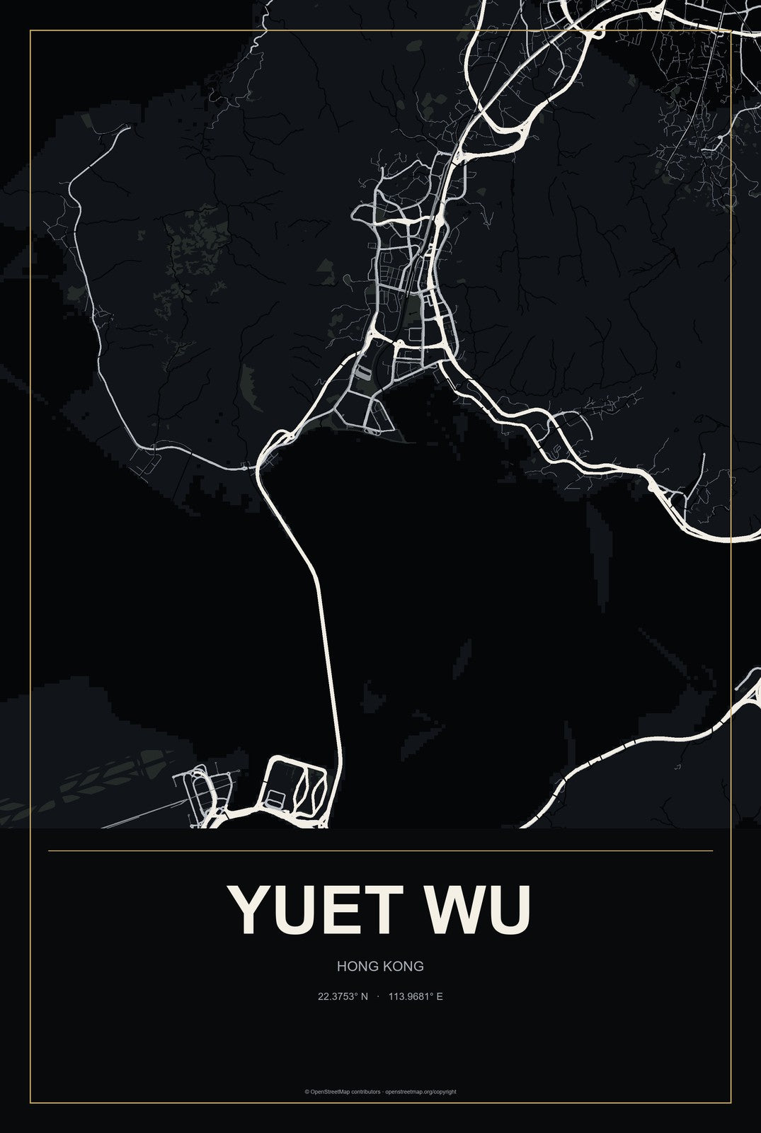 Yuet Wu, Hong Kong City Map Aluminum Sign in Metropolitan Noir style