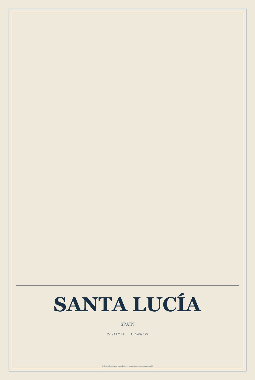 Santa Lucía, Spain City Map Aluminum Sign in Coastal Cutout style