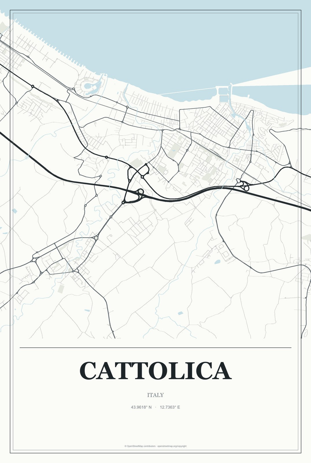 Cattolica, Italy City Map Aluminum Sign in Gallery Air style
