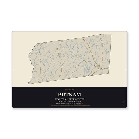 Putnam County, New York Map Aluminum Sign in Museum Plaque style