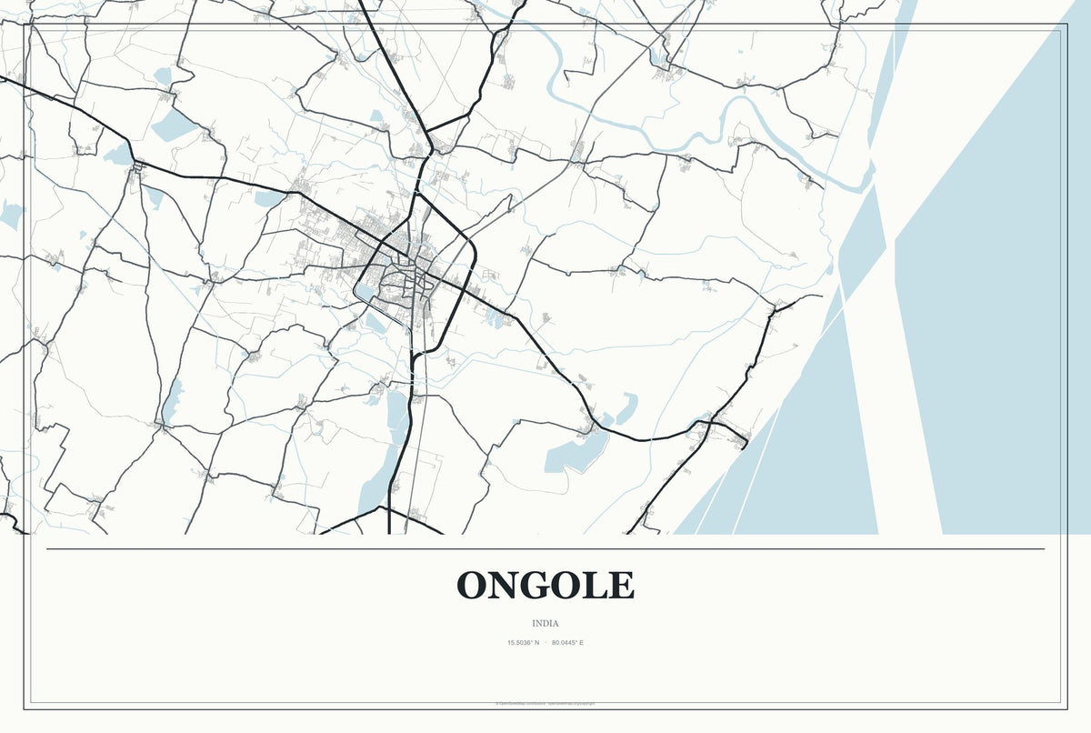 Ongole, India City Map Aluminum Sign in Gallery Air style