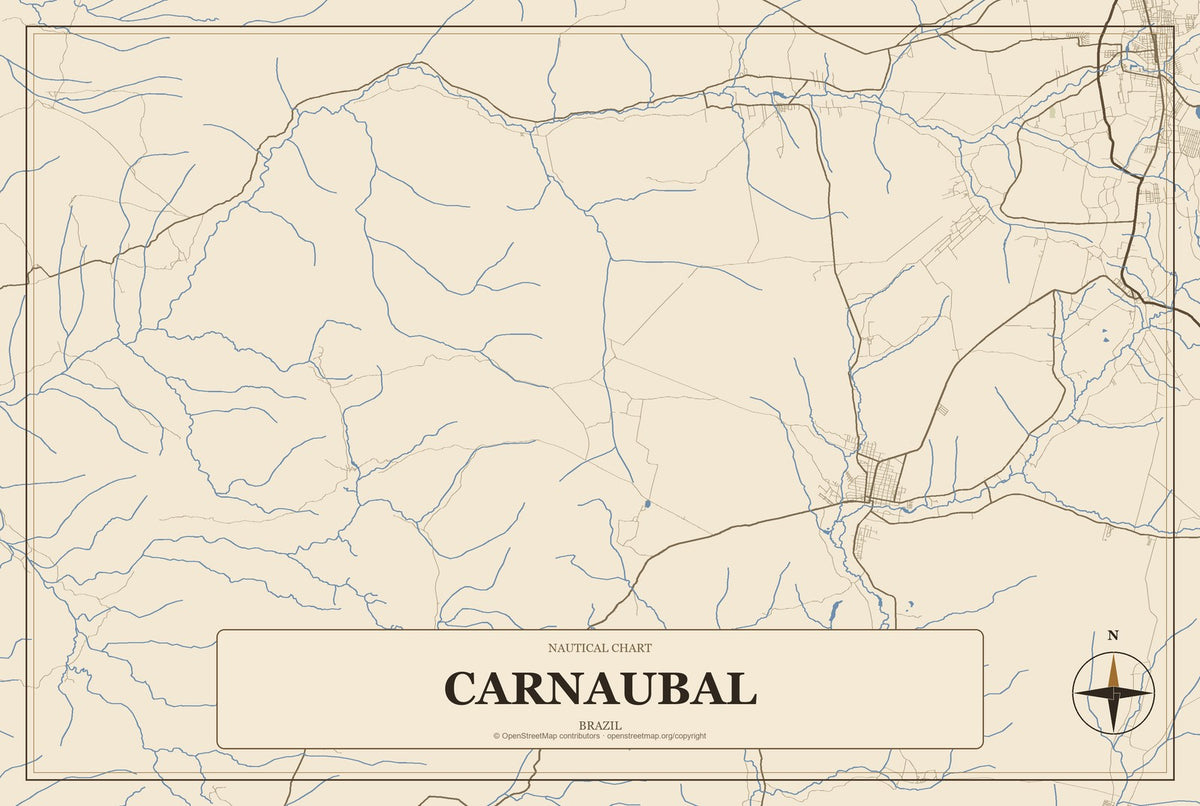 Carnaubal, Brazil City Map Aluminum Sign in Heritage Nautical style