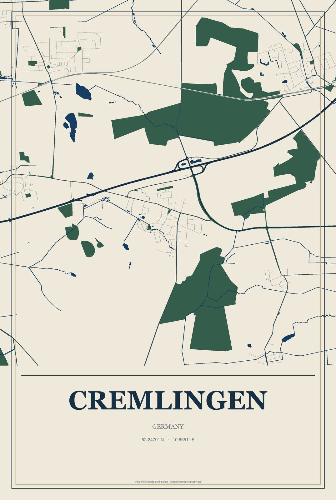 Cremlingen, Germany City Map Aluminum Sign in Coastal Cutout style