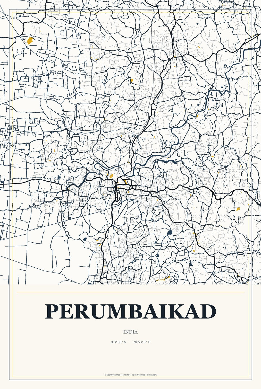 Perumbaikad, India City Map Aluminum Sign in Citrine Modern style
