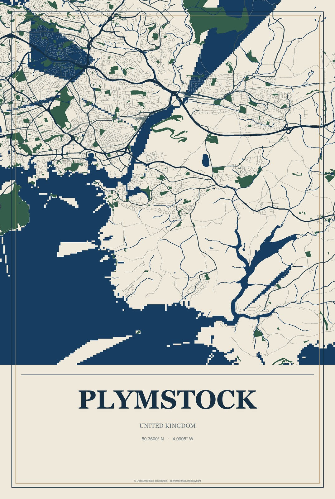 Plymstock, United Kingdom City Map Aluminum Sign in Coastal Cutout style
