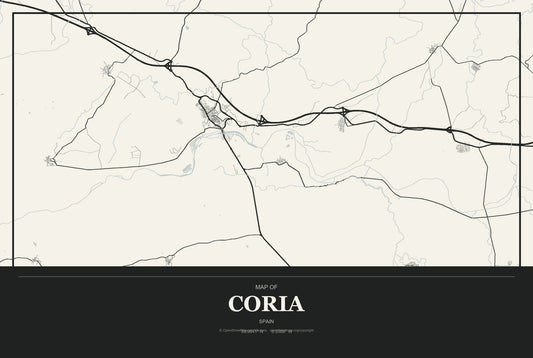 Coria, Spain City Map Aluminum Sign in Museum Plaque style