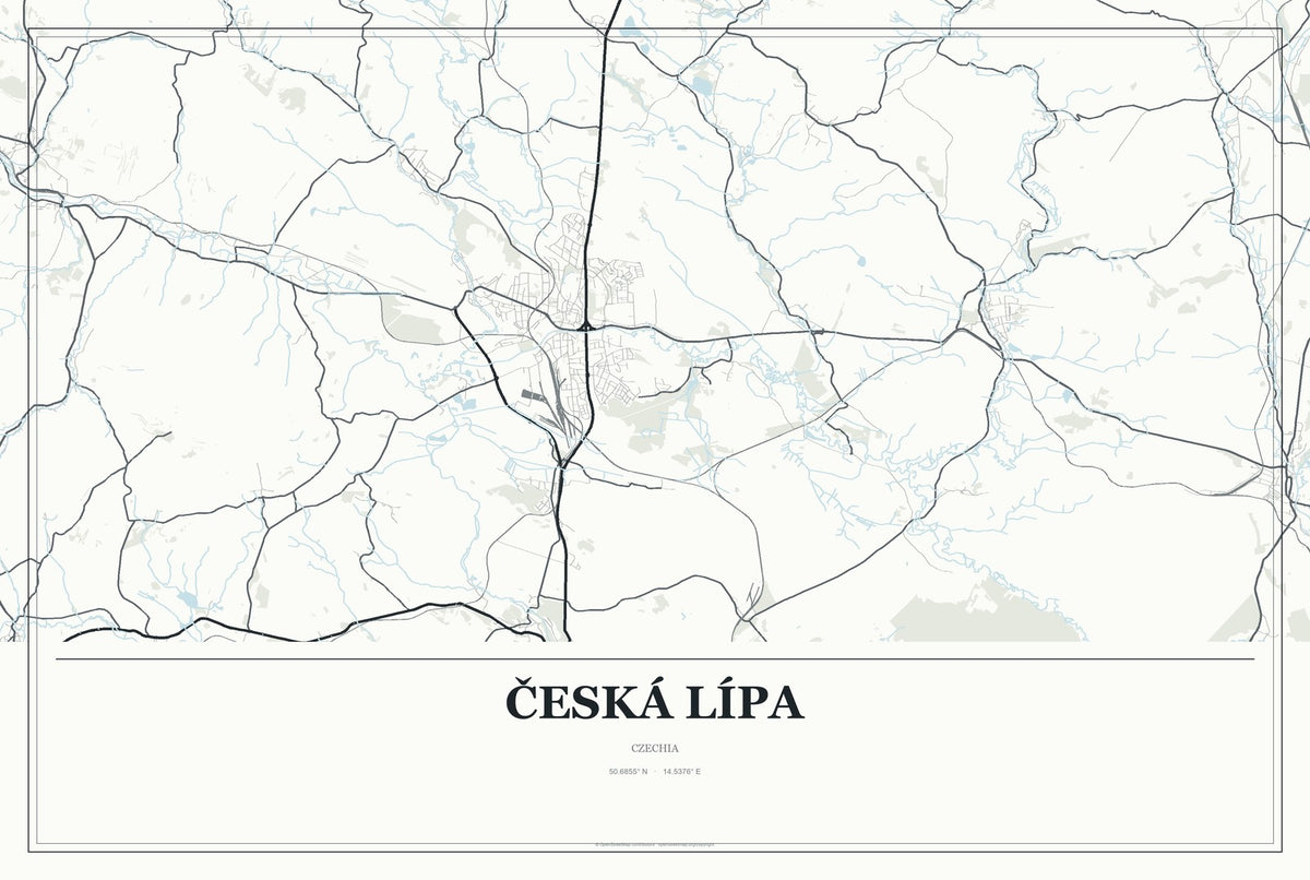 Česká Lípa, Czechia City Map Aluminum Sign in Gallery Air style