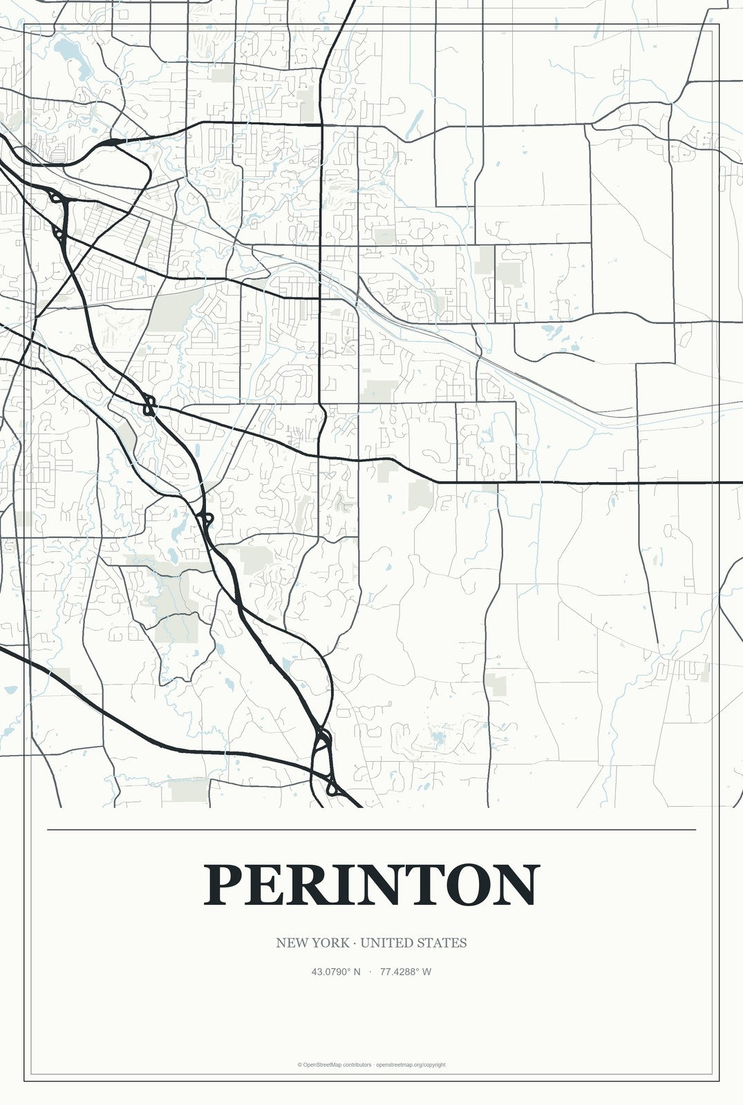 Perinton, New York City Map Aluminum Sign in Gallery Air style