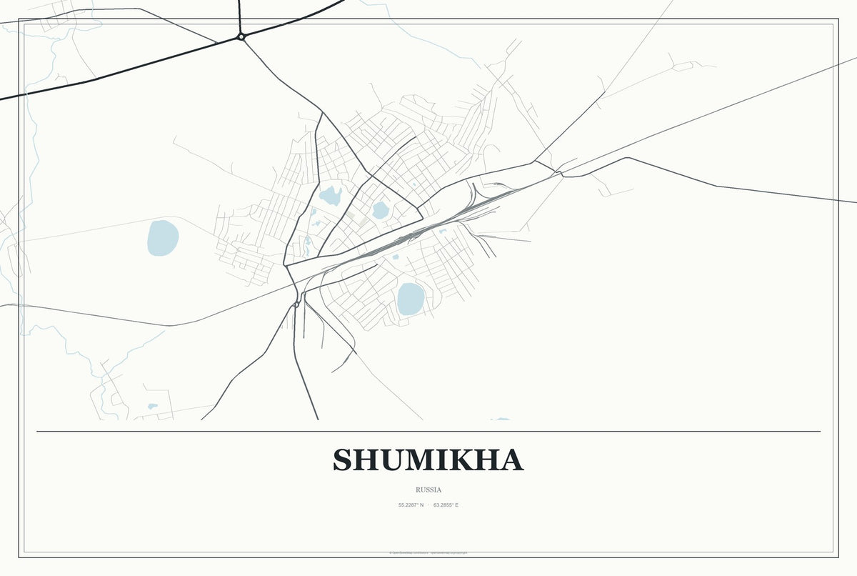 Shumikha, Russia City Map Aluminum Sign in Gallery Air style