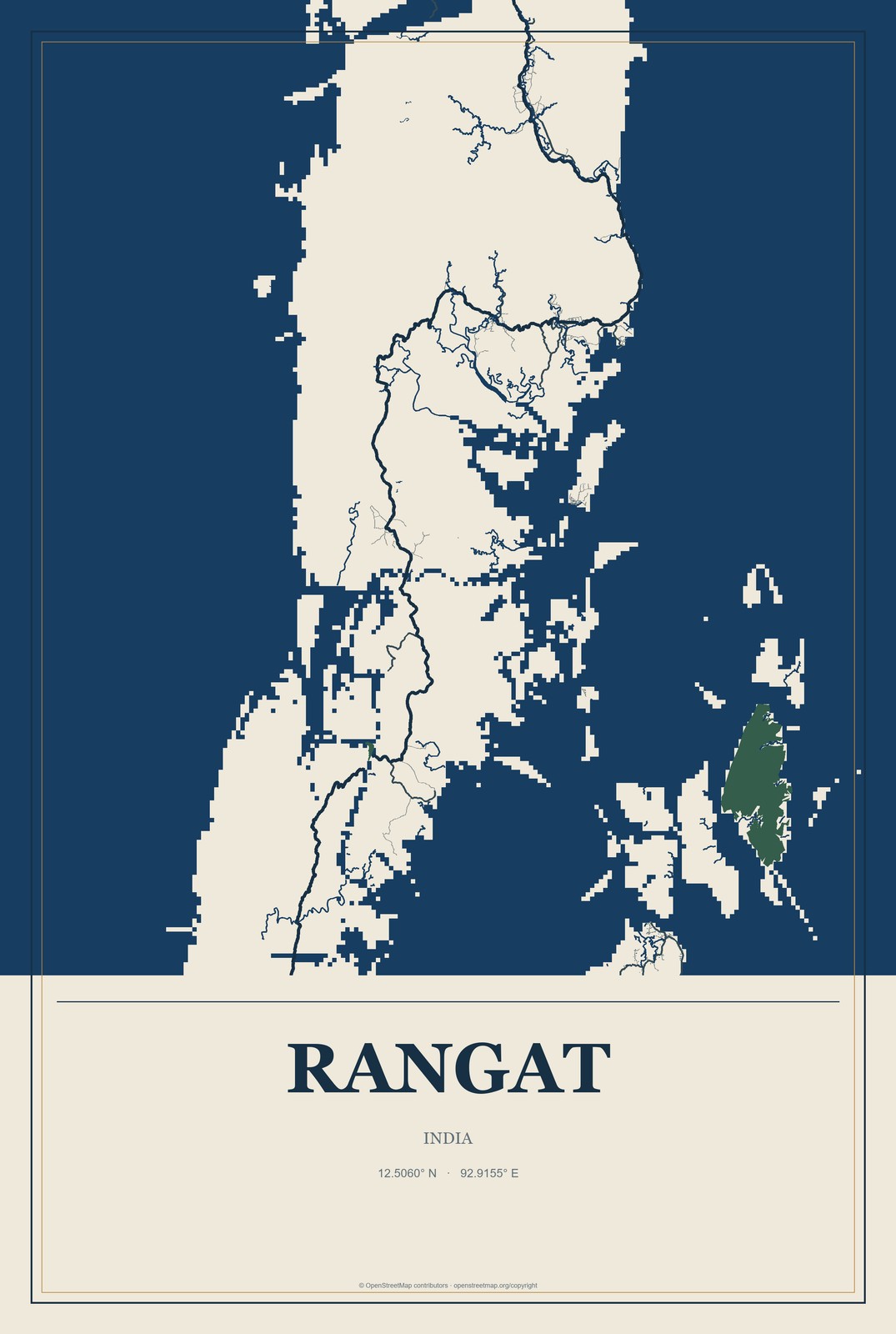 Rangat, India City Map Aluminum Sign in Coastal Cutout style