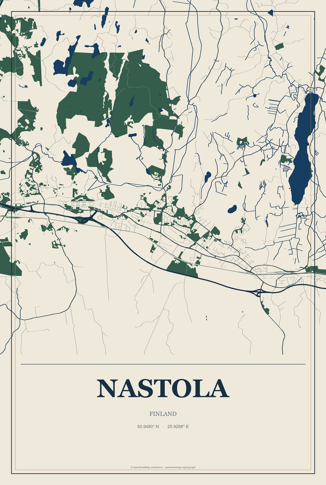 Nastola, Finland City Map Aluminum Sign in Coastal Cutout style