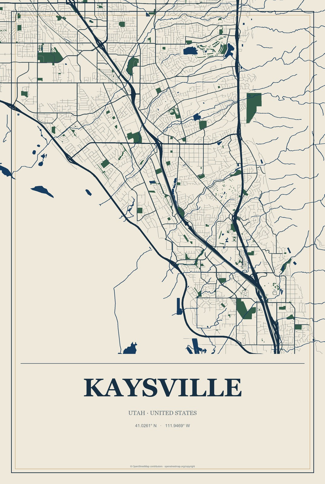 Kaysville, Utah City Map Aluminum Sign in Coastal Cutout style