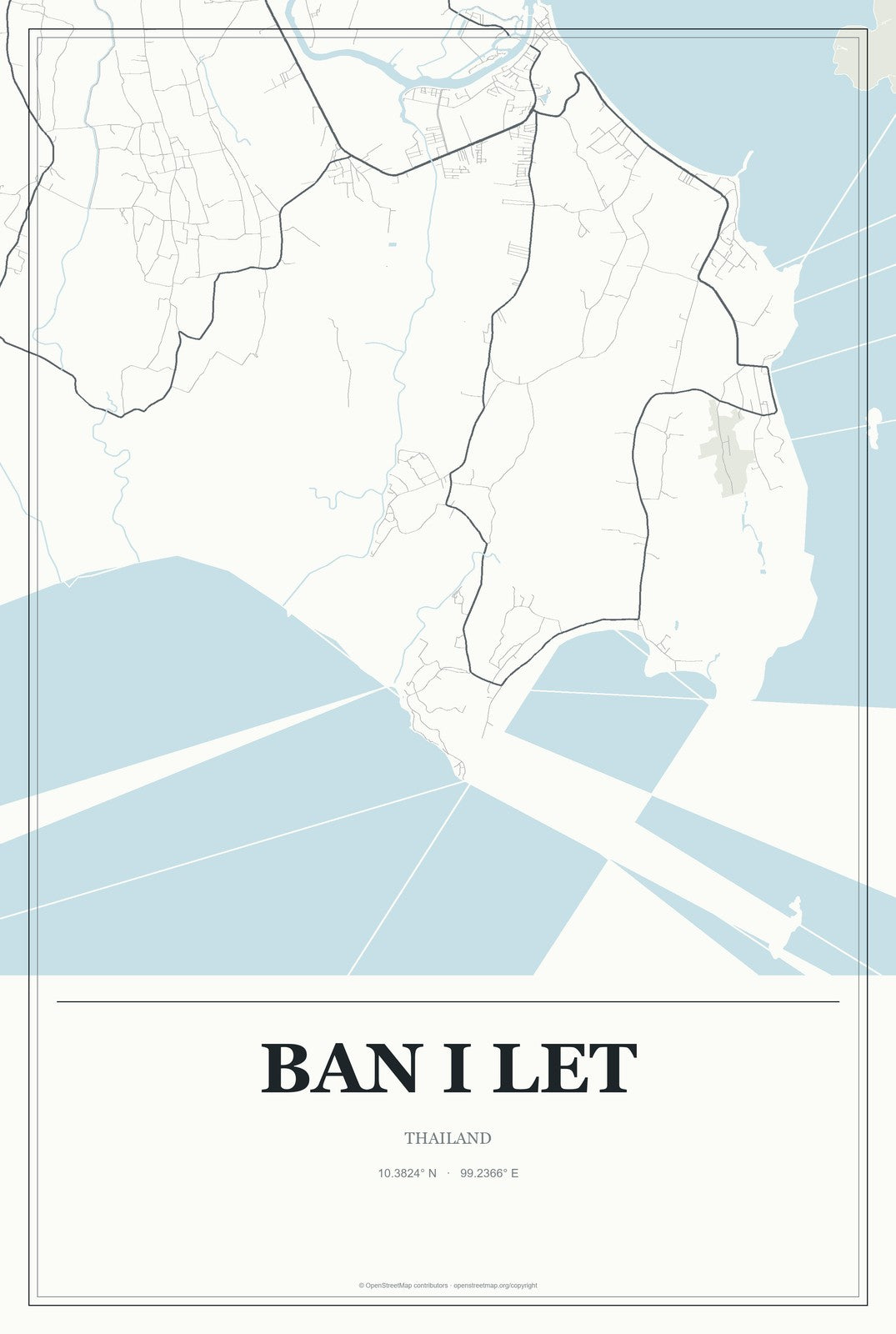 Ban I Let, Thailand City Map Aluminum Sign in Gallery Air style