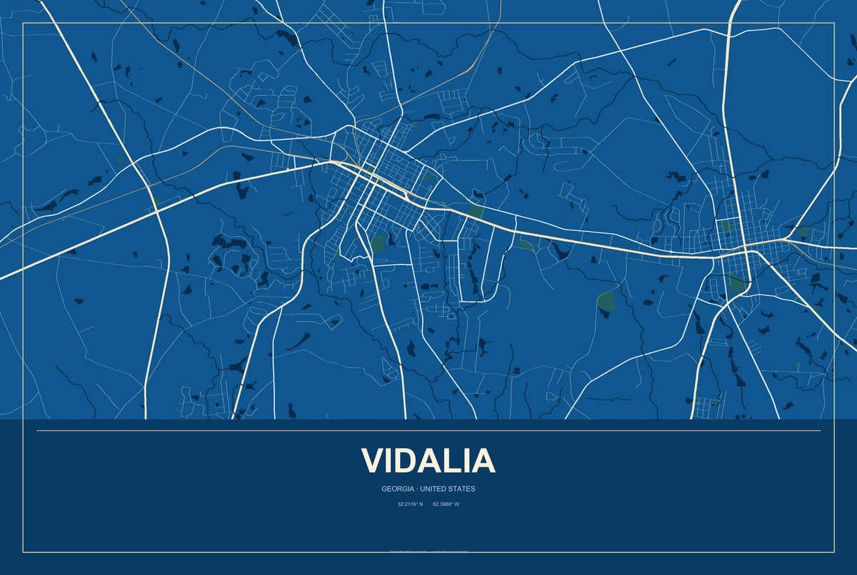 Vidalia, Georgia City Map Aluminum Sign in Harbor Cobalt style