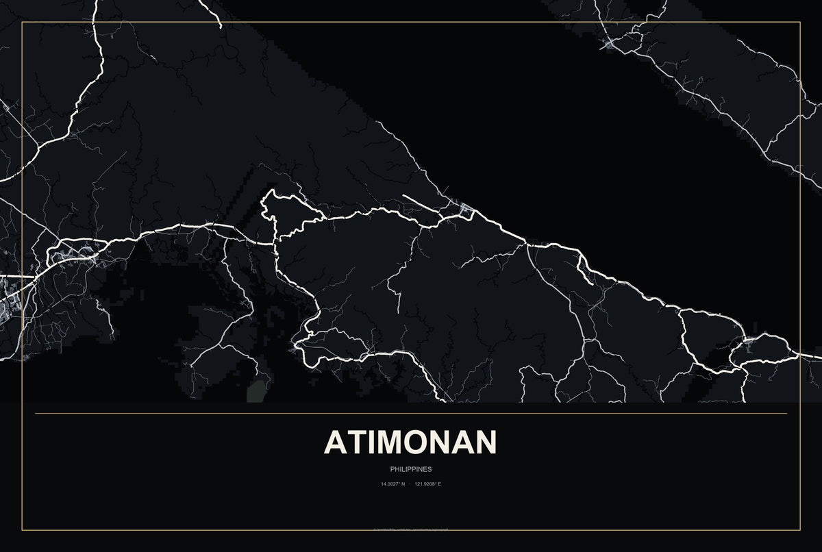 Atimonan, Philippines City Map Aluminum Sign in Metropolitan Noir style