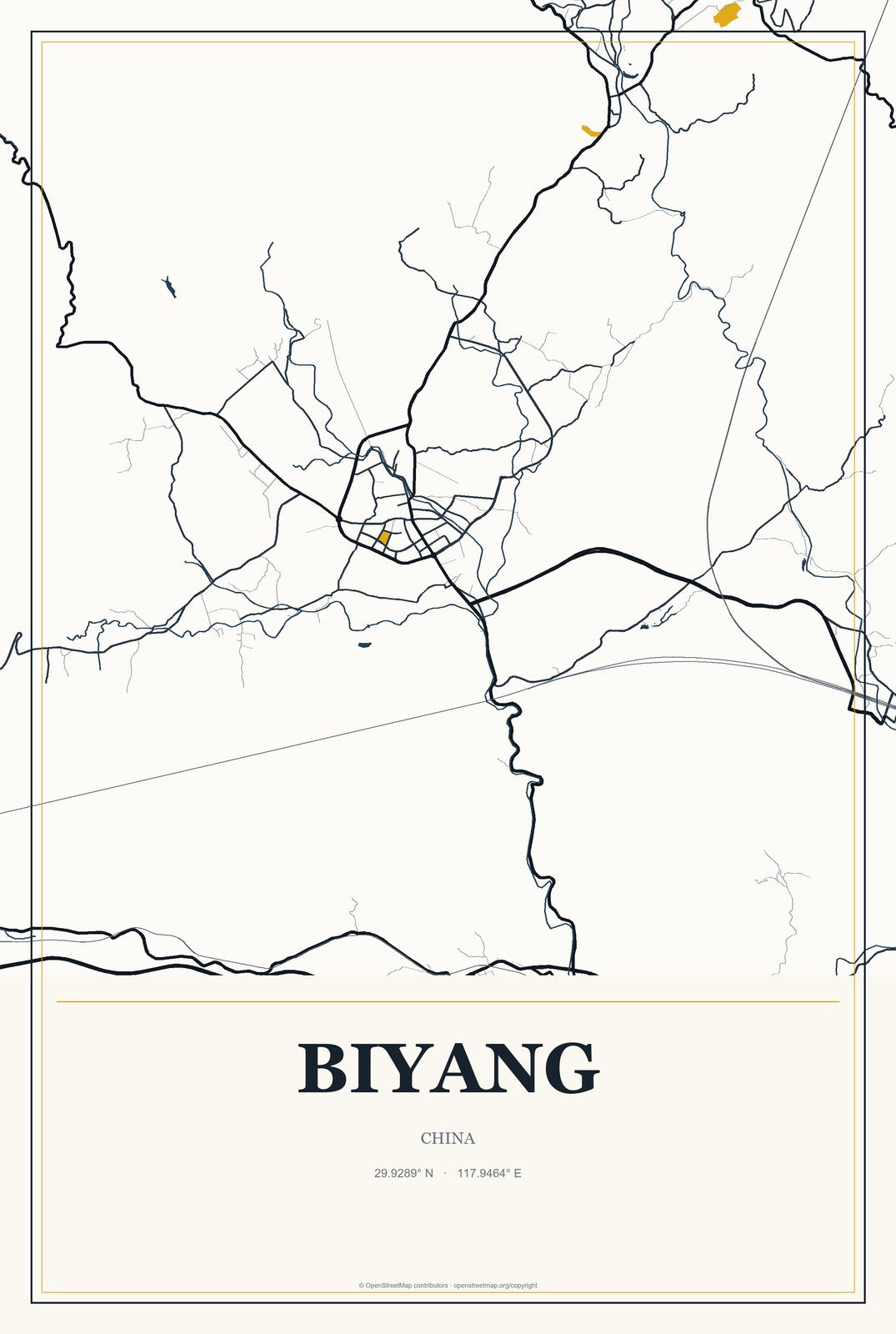 Biyang, China City Map Aluminum Sign in Citrine Modern style