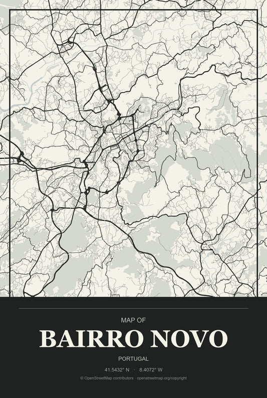 Bairro Novo, Portugal City Map Aluminum Sign in Museum Plaque style
