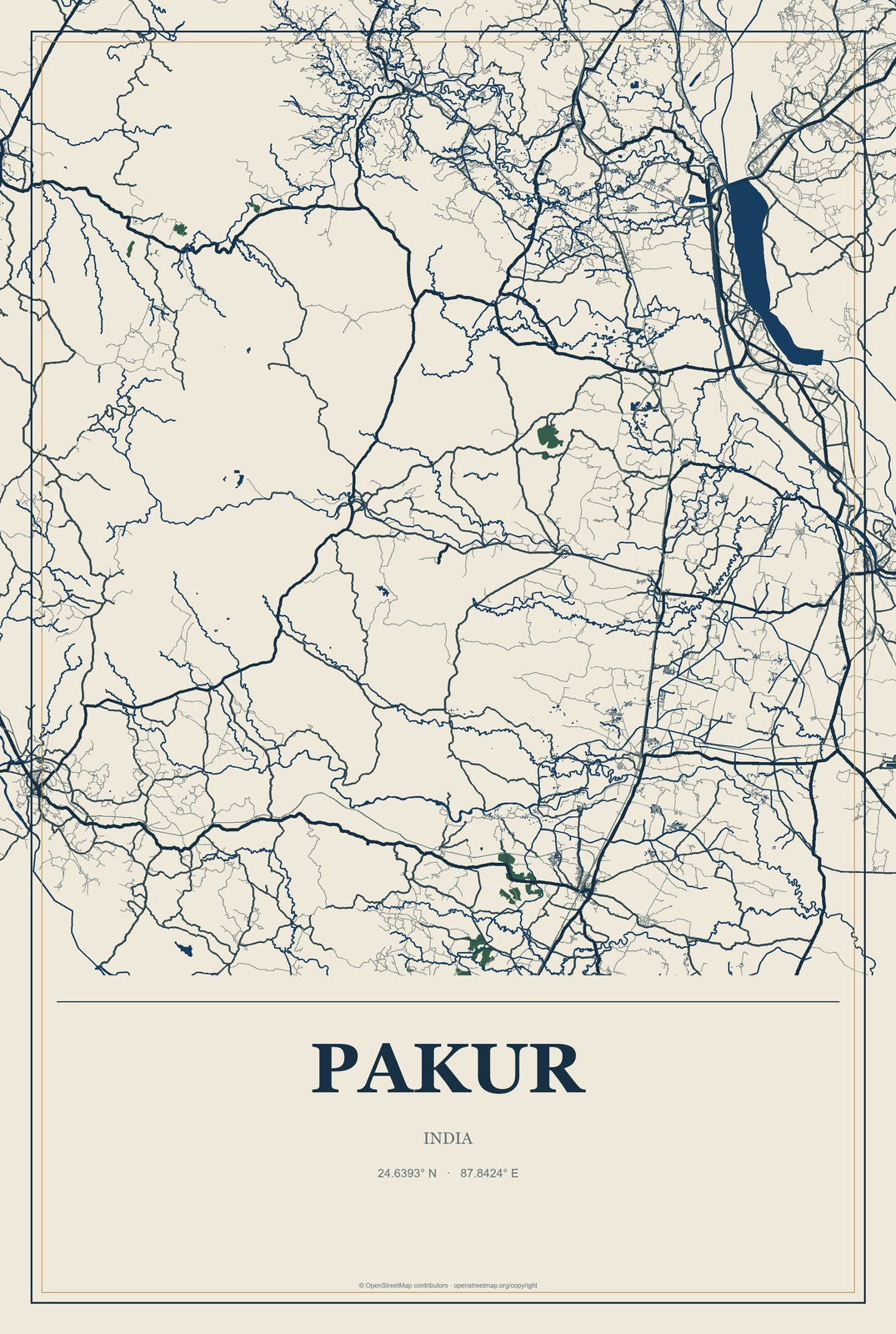 Pakur, India City Map Aluminum Sign in Coastal Cutout style