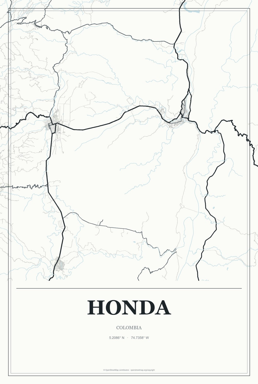 Honda, Colombia City Map Aluminum Sign in Gallery Air style