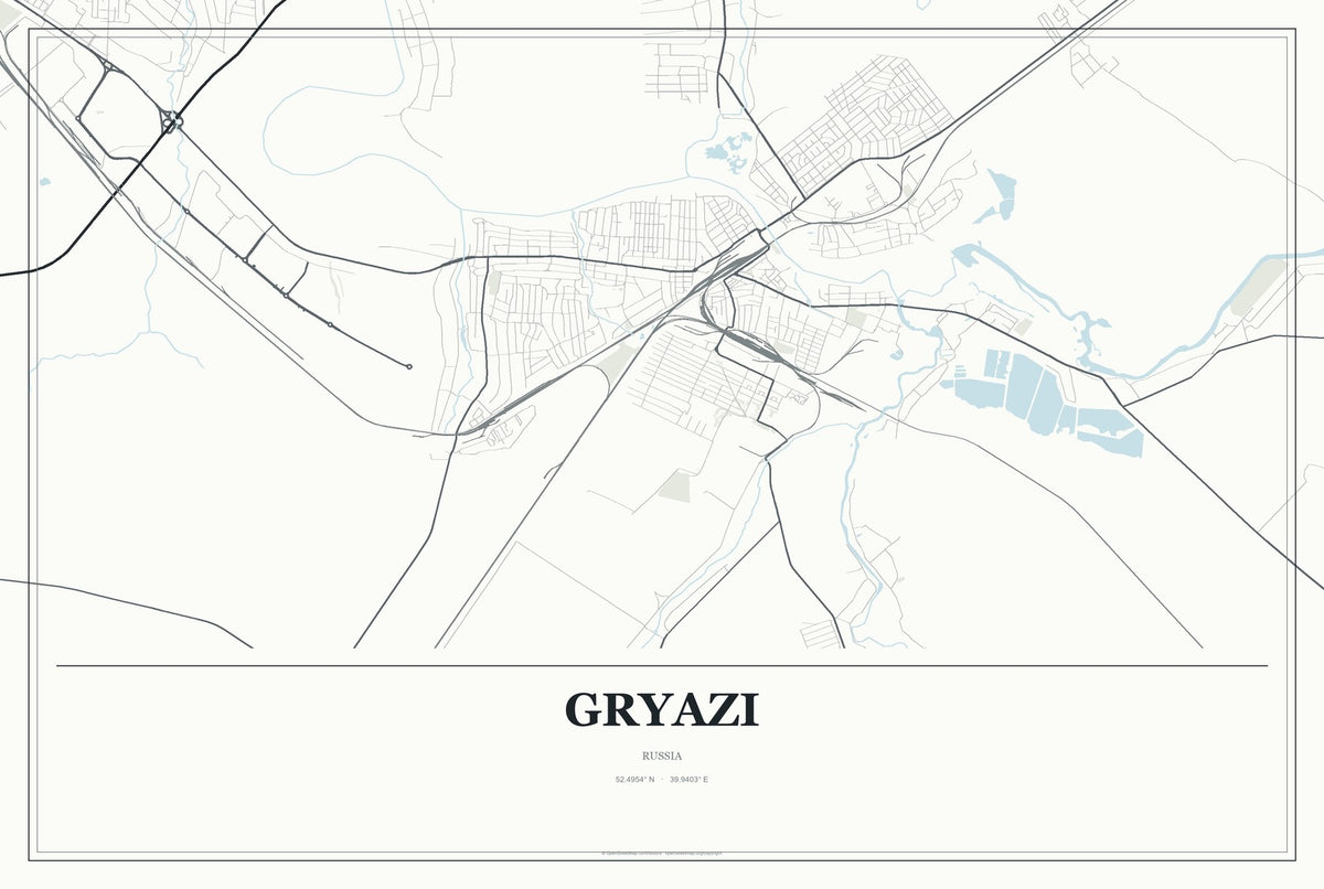 Gryazi, Russia City Map Aluminum Sign in Gallery Air style