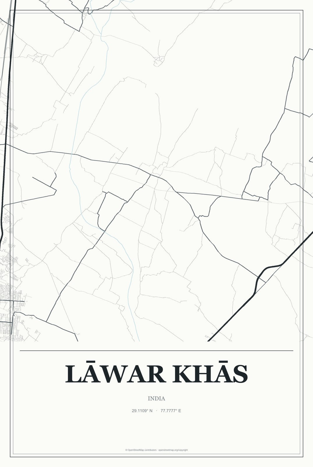 Lāwar Khās, India City Map Aluminum Sign in Gallery Air style