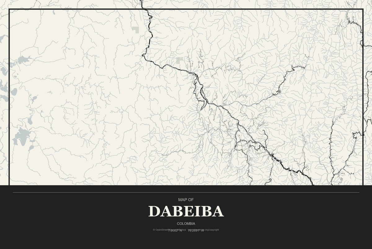 Dabeiba, Colombia City Map Aluminum Sign in Museum Plaque style