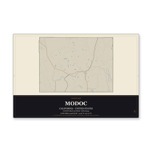 Modoc County, California Map Aluminum Sign in Museum Plaque style