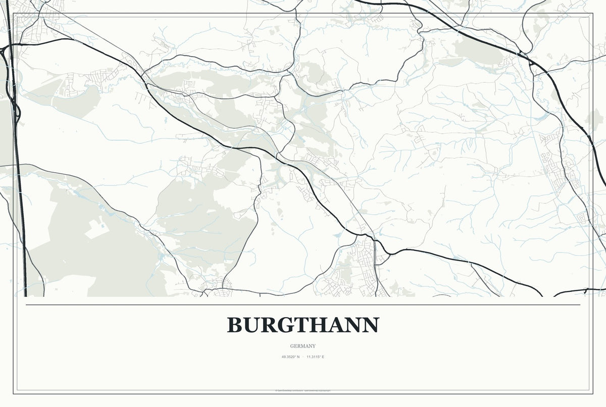 Burgthann, Germany City Map Aluminum Sign in Gallery Air style