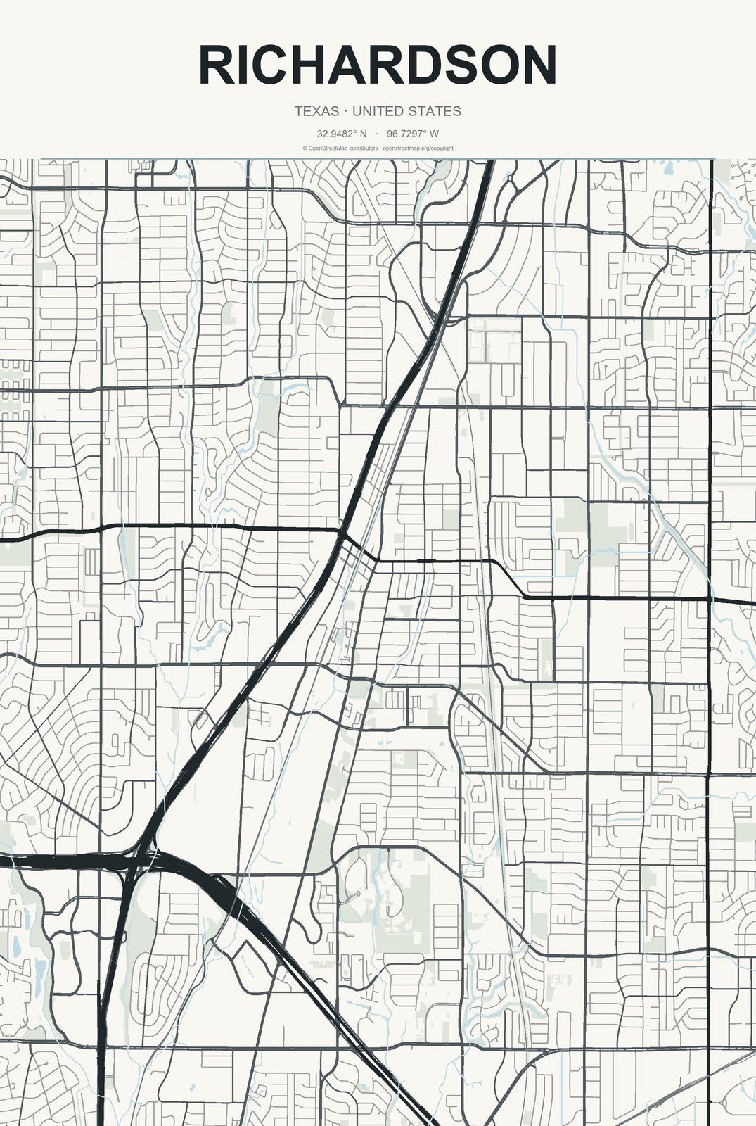 Richardson, Texas City Map Aluminum Sign in Headline Atlas style