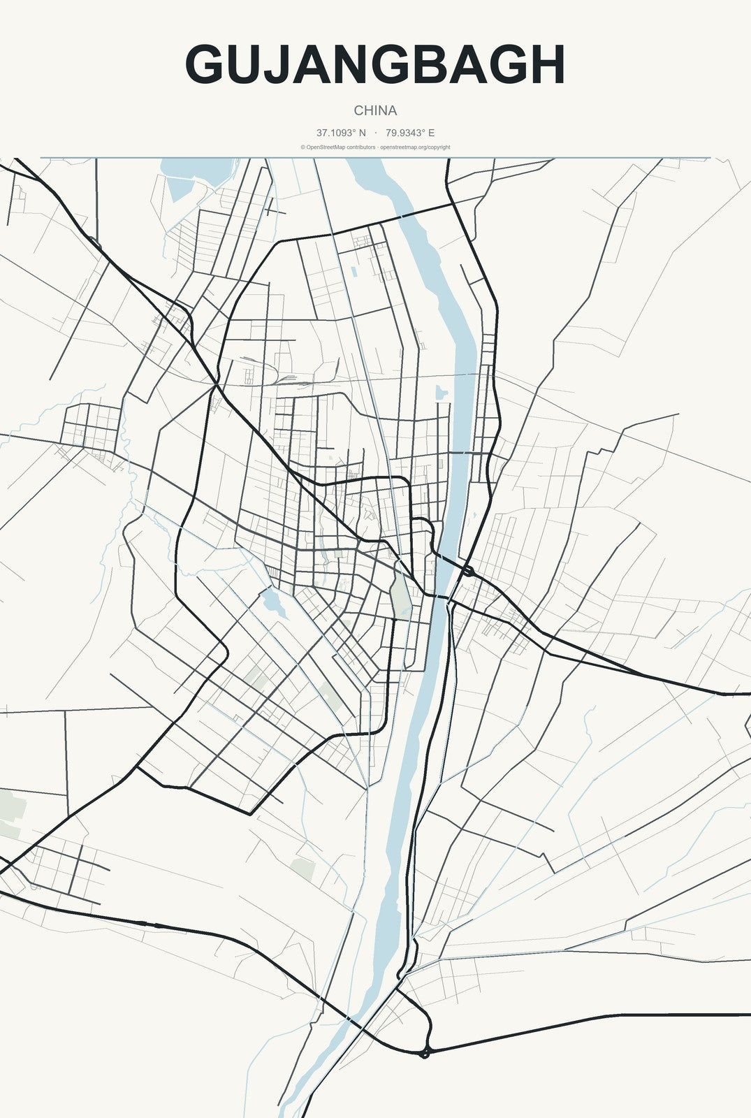 Gujangbagh, China City Map Aluminum Sign in Headline Atlas style