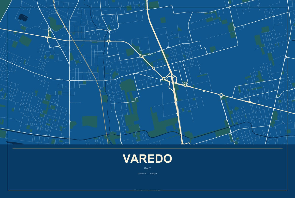 Varedo, Italy City Map Aluminum Sign in Harbor Cobalt style