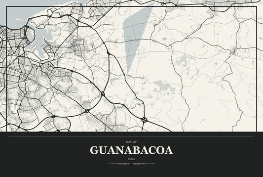 Guanabacoa, Cuba City Map Aluminum Sign in Museum Plaque style