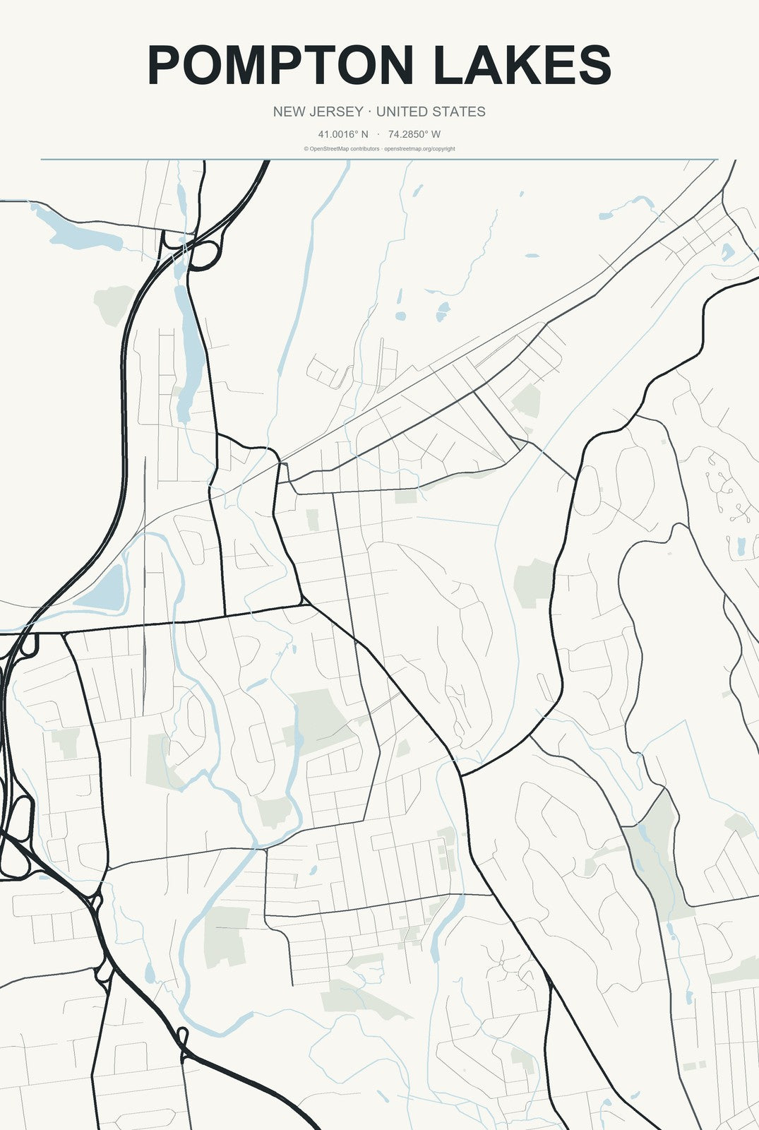 Pompton Lakes, New Jersey City Map Aluminum Sign in Headline Atlas style