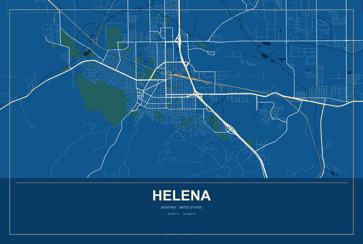 Helena, Montana City Map Aluminum Sign in Harbor Cobalt style