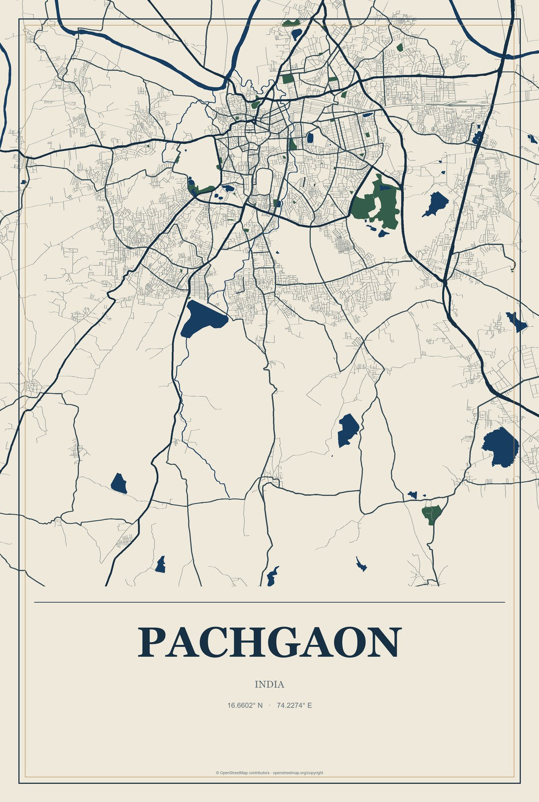 Pachgaon, India City Map Aluminum Sign in Coastal Cutout style