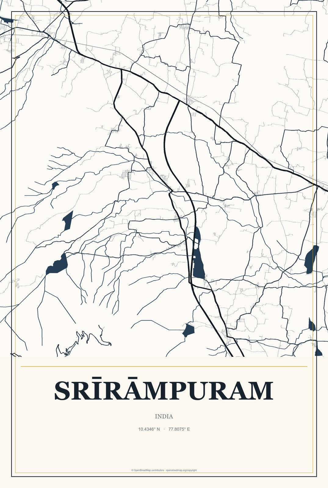 Srīrāmpuram, India City Map Aluminum Sign in Citrine Modern style