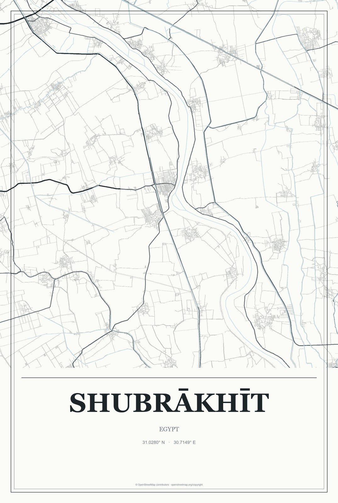 Shubrākhīt, Egypt City Map Aluminum Sign in Gallery Air style