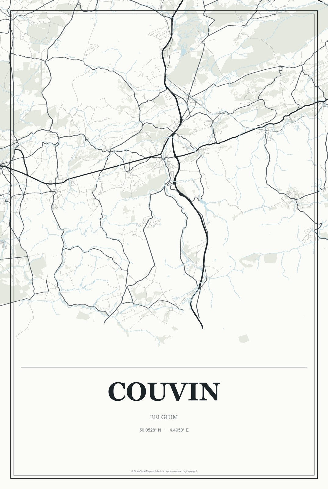 Couvin, Belgium City Map Aluminum Sign in Gallery Air style