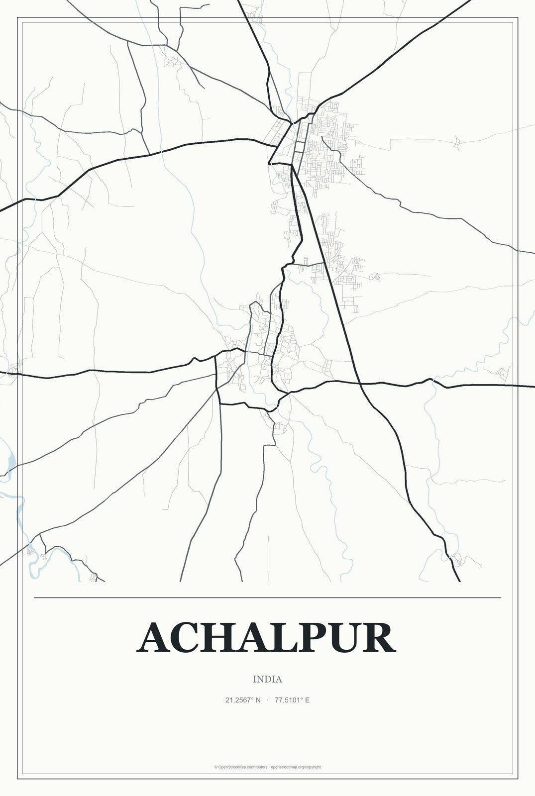 Achalpur, India City Map Aluminum Sign in Gallery Air style