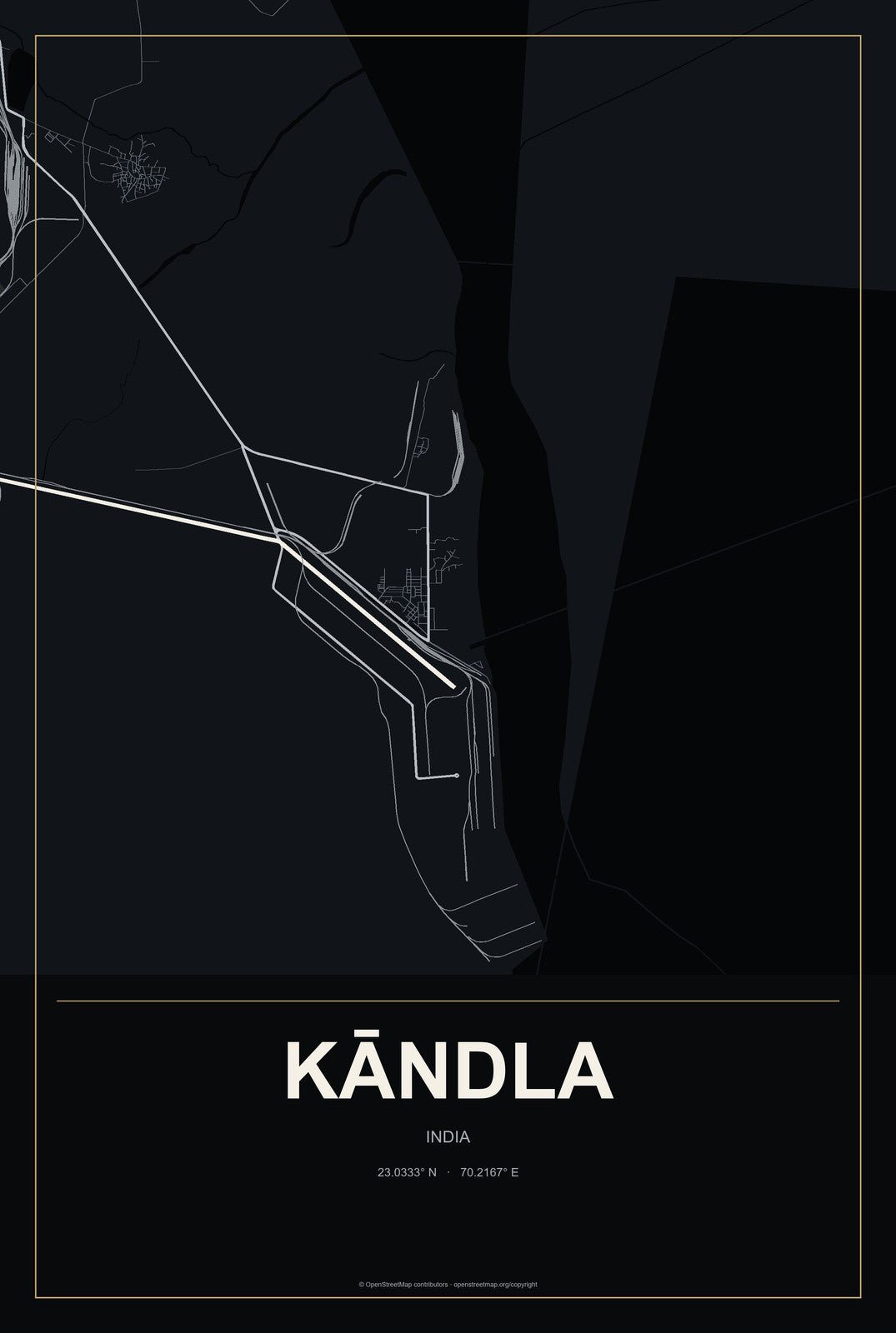 Kāndla, India City Map Aluminum Sign in Metropolitan Noir style