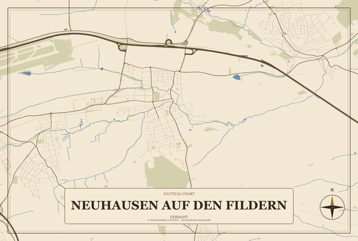 Neuhausen auf den Fildern, Germany City Map Aluminum Sign in Heritage Nautical style