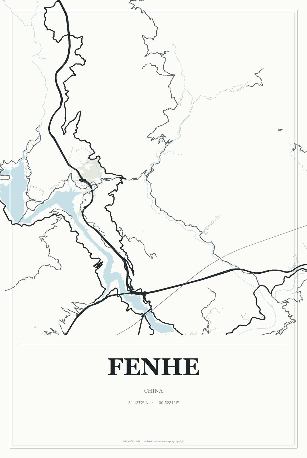 Fenhe, China City Map Aluminum Sign in Gallery Air style