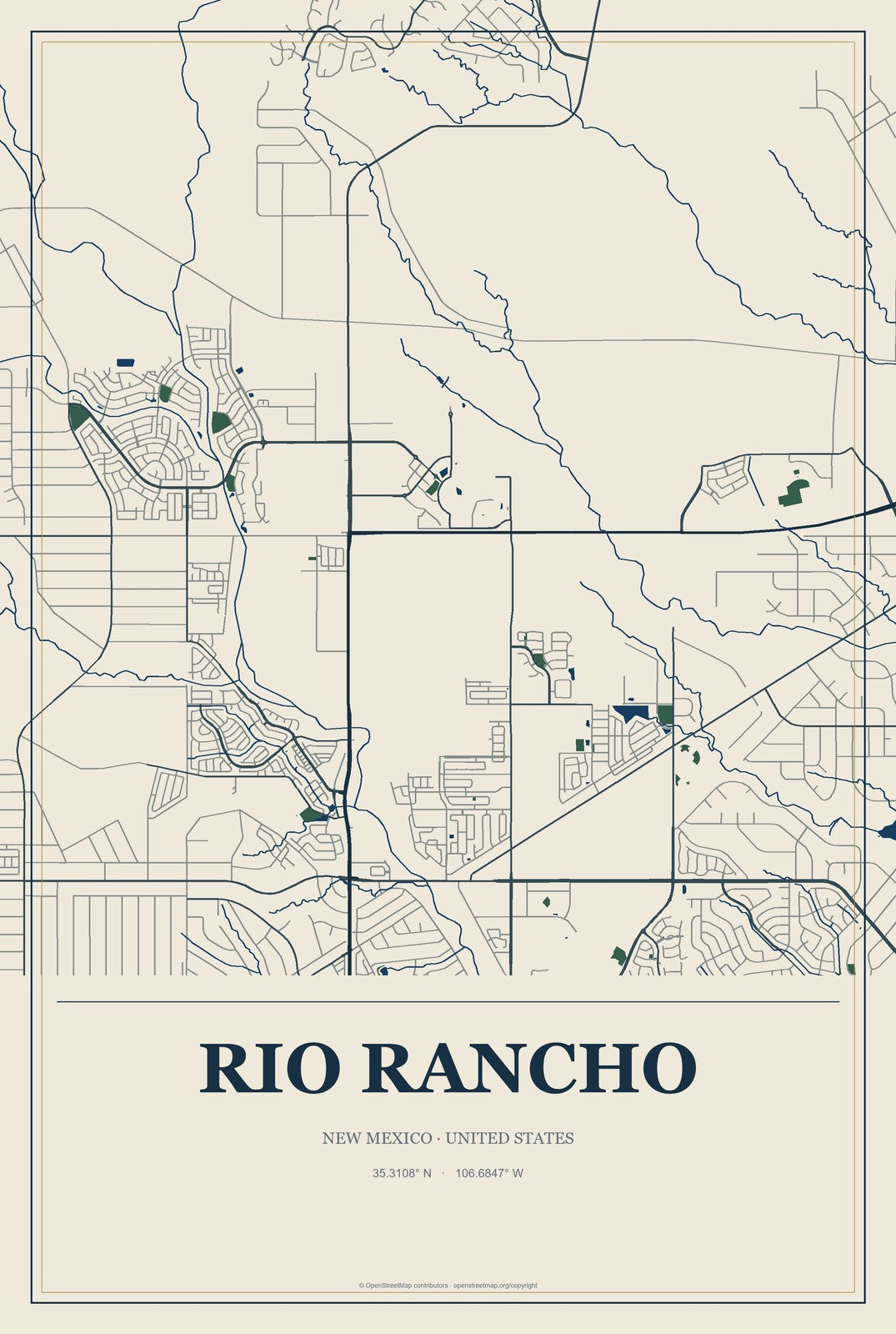 Rio Rancho, New Mexico City Map Aluminum Sign in Coastal Cutout style