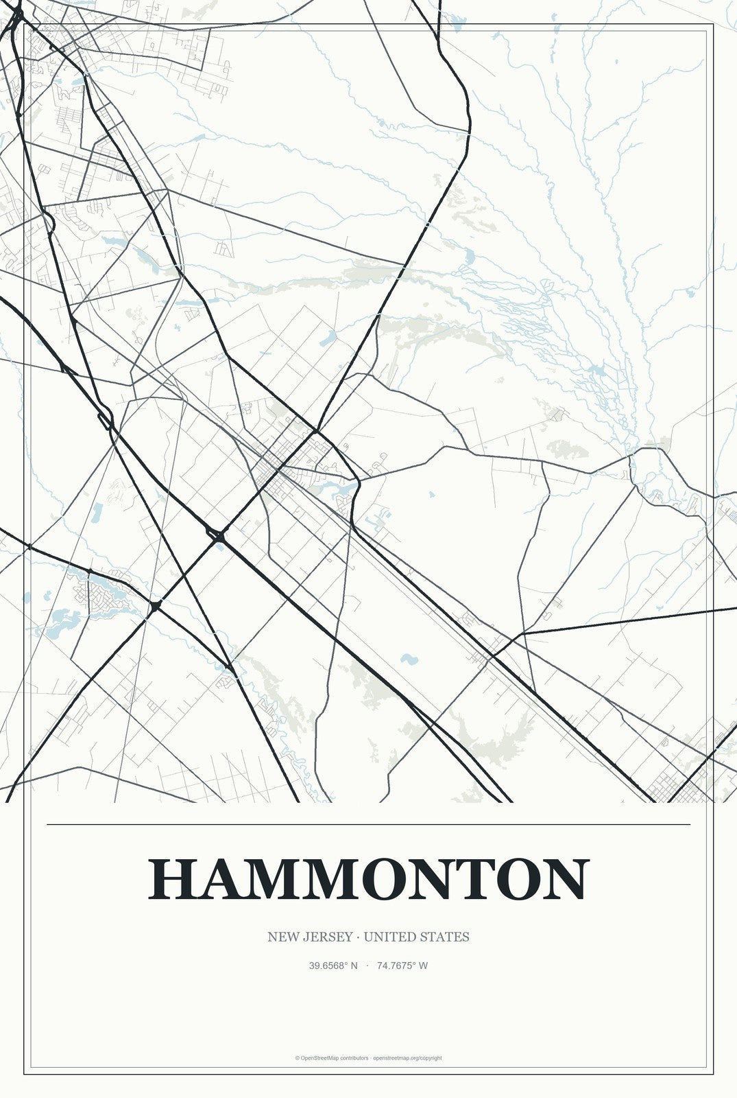 Hammonton, New Jersey City Map Aluminum Sign in Gallery Air style