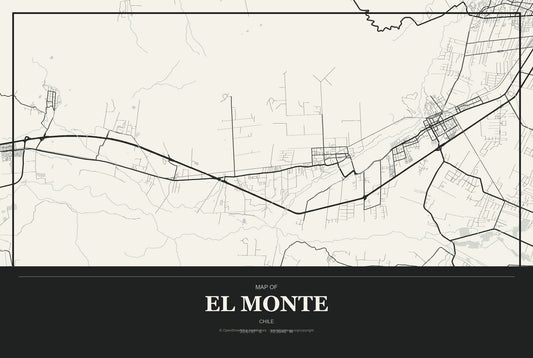 El Monte, Chile City Map Aluminum Sign in Museum Plaque style
