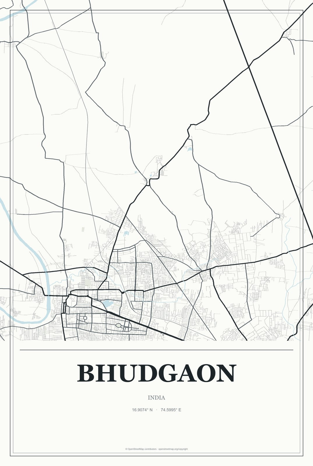 Bhudgaon, India City Map Aluminum Sign in Gallery Air style