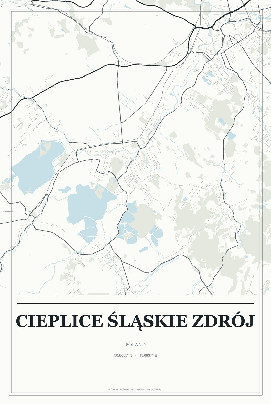 Cieplice Śląskie Zdrój, Poland City Map Aluminum Sign in Gallery Air style
