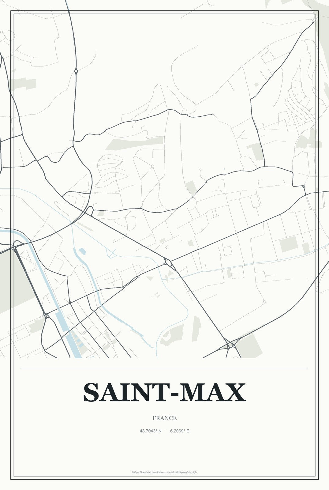 Saint-Max, France City Map Aluminum Sign in Gallery Air style