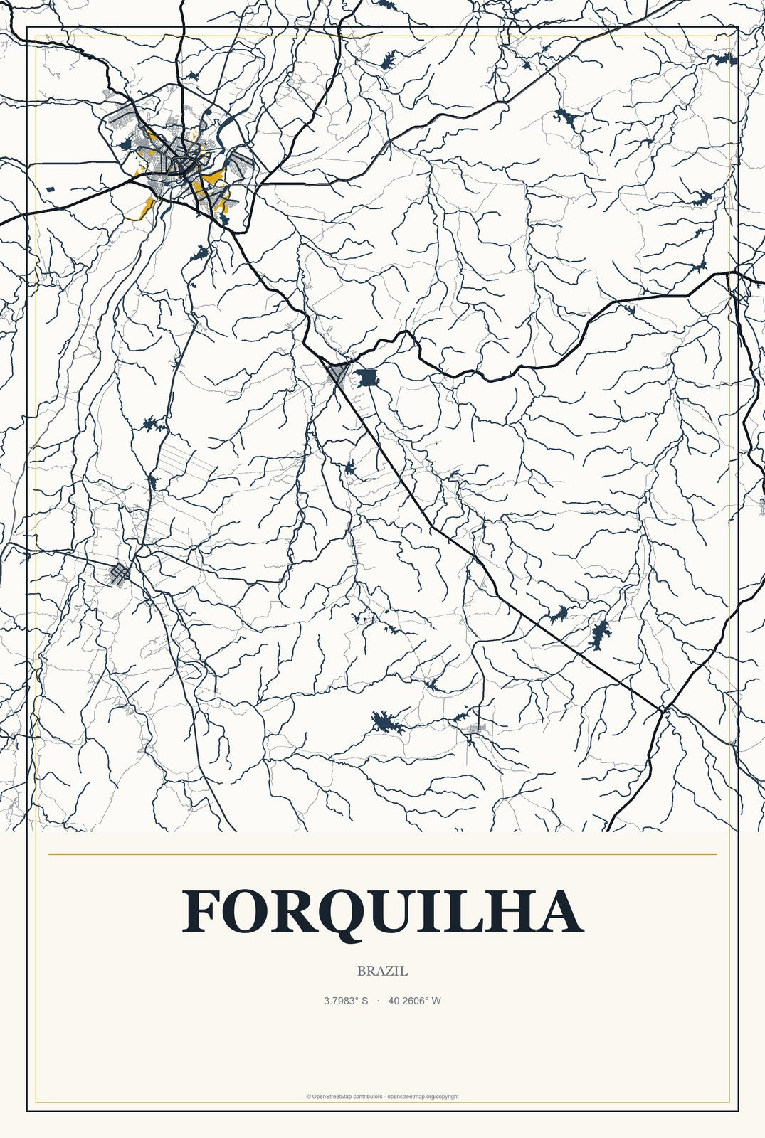Forquilha, Brazil City Map Aluminum Sign in Citrine Modern style