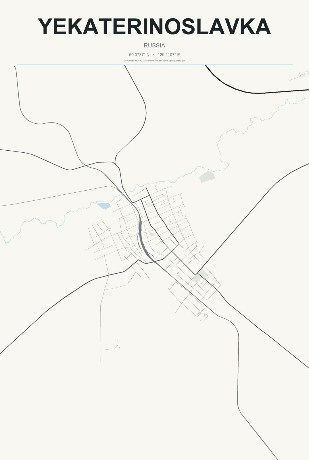 Yekaterinoslavka, Russia City Map Aluminum Sign in Headline Atlas style